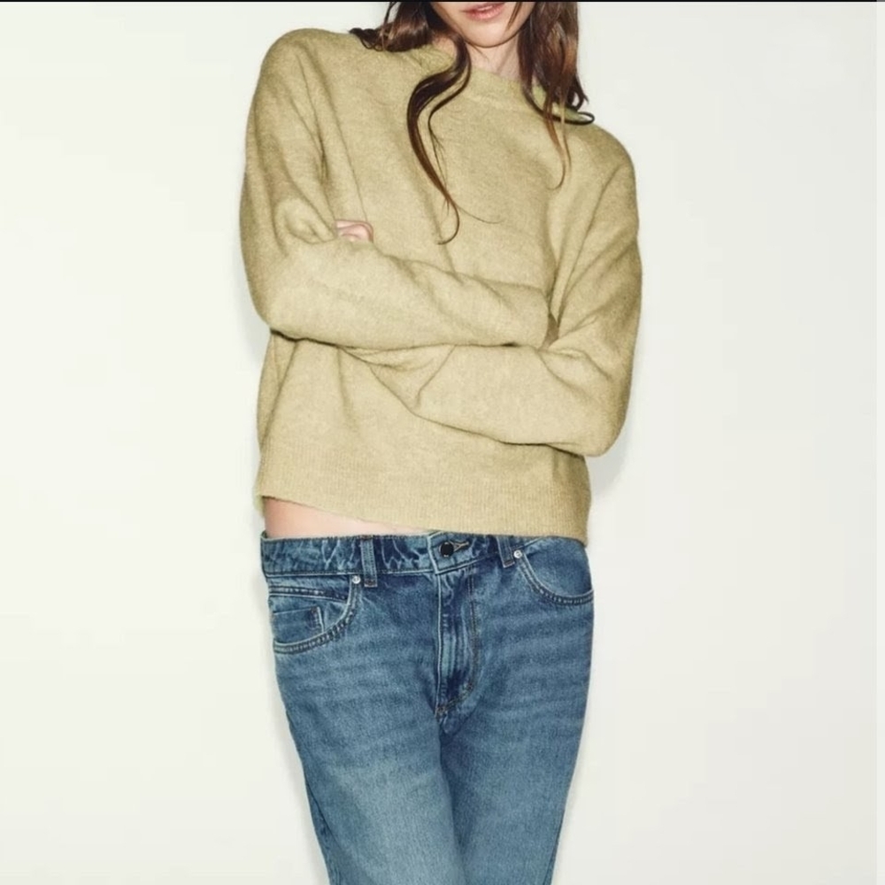 NWT Zara Alpaca Laine Wool Blend Crewneck Sweater In Light Yellow - S